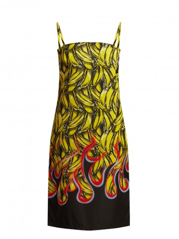 PRADA Yellow Banana and flame-print gabardine dress