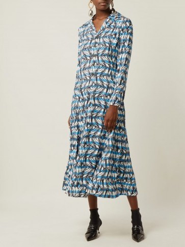 PRADA Banana-print blue and white striped shirt dress ~ classic design - flipped