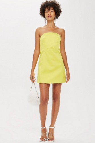 Topshop Bandeau Mini Dress in Yellow | strapless party frock