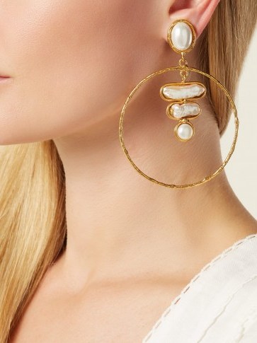 SYLVIA TOLEDANO Baroque mother-of-pearl hoop earrings ~ large statement hoops - flipped