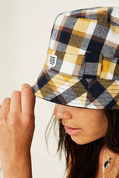 BDG Reversible Check Bucket Hat – yellow checked hats - flipped