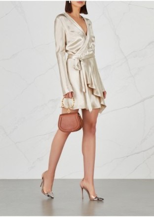 BEC & BRIDGE Kaia pearl satin mini dress ~ slinky wrap dresses ~ metallic look fabric - flipped