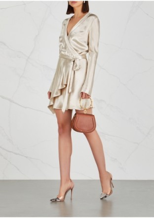 BEC & BRIDGE Kaia pearl satin mini dress ~ slinky wrap dresses ~ metallic look fabric