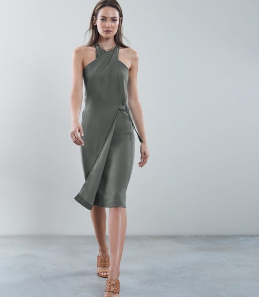 REISS BEDA WRAP FRONT DRESS THYME ~ crossover neckline