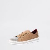 River Island Beige glitter lace-up trainers | sports luxe sneakers