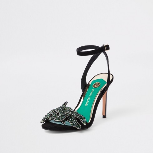 River Island Black barely there embellished rose sandals ~ strappy party heels