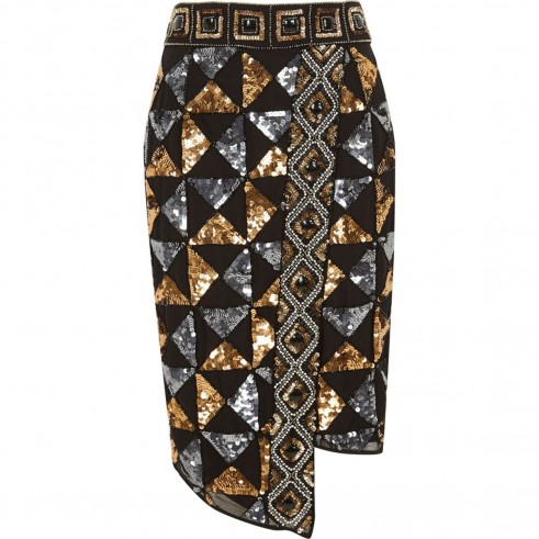 RIVER ISLAND Black geo sequin embellished pencil skirt – glamorous party fashion