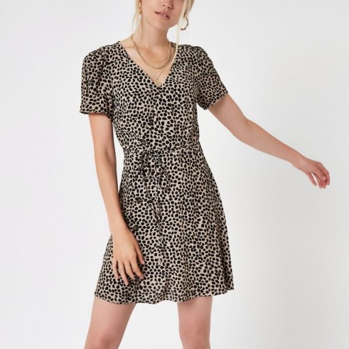 RIVER ISLAND Black leopard print button through mini dress – wrap style tea dresses - flipped
