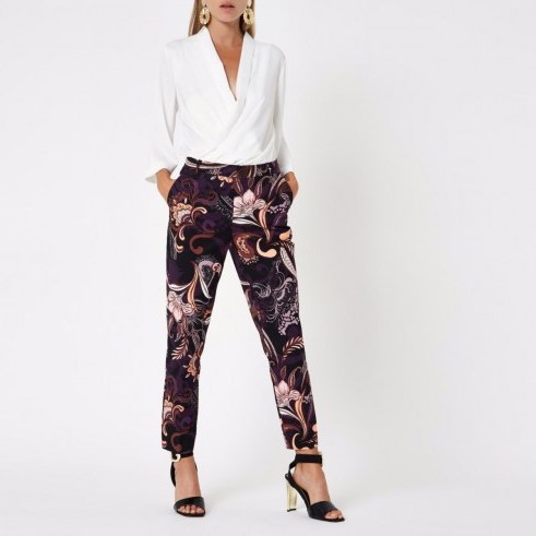River Island Black paisley print cigarette trousers | tapered floral pants - flipped