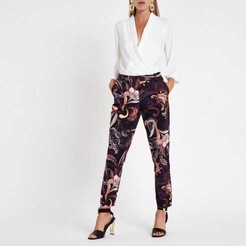 River Island Black paisley print cigarette trousers | tapered floral pants