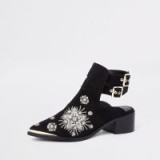 River Island Black suede embellished backless boots – western style bootie