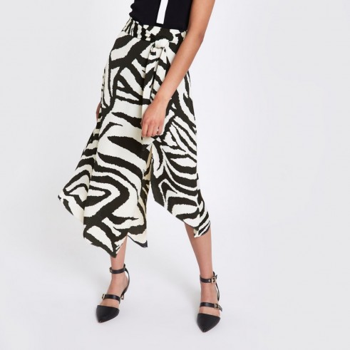 River Island Black zebra print asymmetric midi skirt | glamorous fashion