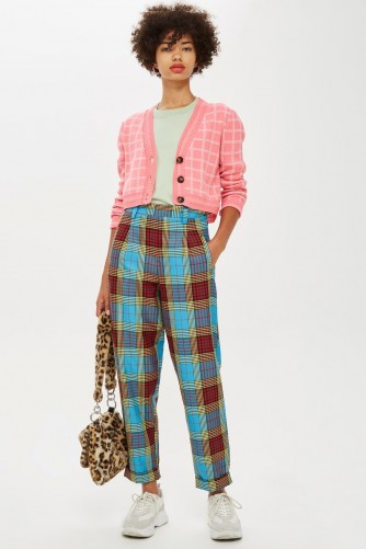 TOPSHOP Blue Check Trousers / bold checked pants