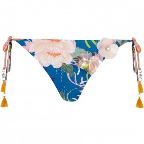 RIVER ISLAND Blue floral embellished bikini bottoms – tie side bikinis – summer holiday accessories - flipped