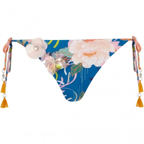 RIVER ISLAND Blue floral embellished bikini bottoms – tie side bikinis – summer holiday accessories