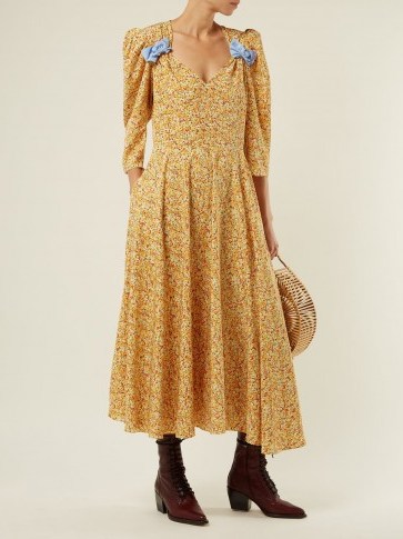 ANNA OCTOBER Bow-embellished yellow floral-print dress ~ pretty vintage style - flipped