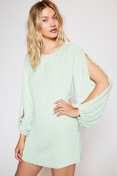 FREE PEOPLE Brooke Sequins Mini in Mint / light green slit sleeved party dress