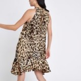 RIVER ISLAND Brown leopard print halter neck swing dress – glamorous animal prints – halterneck style