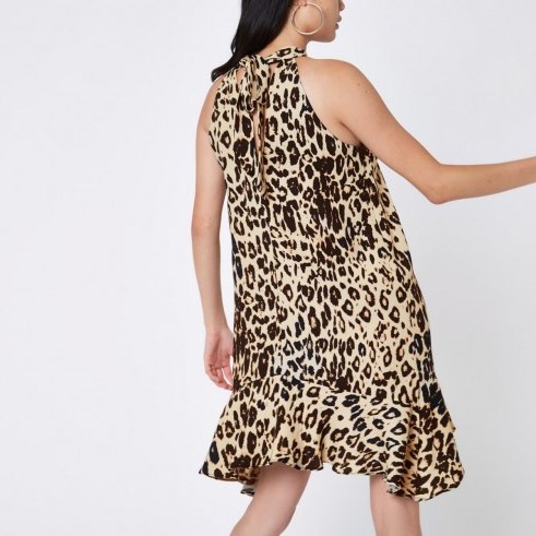 RIVER ISLAND Brown leopard print halter neck swing dress – glamorous animal prints – halterneck style - flipped