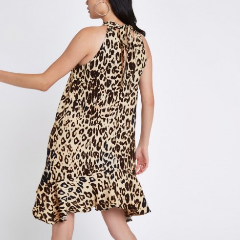 RIVER ISLAND Brown leopard print halter neck swing dress – glamorous animal prints – halterneck style