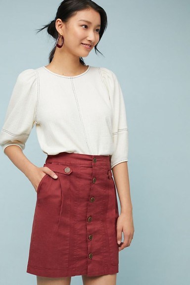Amadi Buttoned Utility Skirt in Wine | dark red utilitarian fashion - flipped