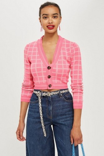 Topshop Pink Check Cropped Cardigan - flipped