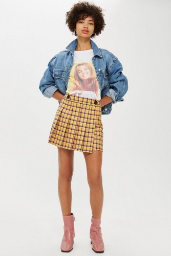 TOPSHOP Yellow Check Kilt Mini Skirt / checked pleats