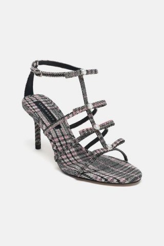 ZARA CHECKED FABRIC SANDALS / strappy check print heels - flipped