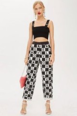 Topshop Checkerboard Love Print Trousers | mono checked slogan printed pants