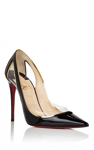 CHRISTIAN LOUBOUTIN Cosmo Black Patent Leather & PVC Pumps ~ clear plastic cut-outs & trim ~ chic courts