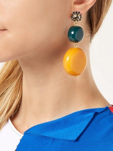 MARNI Circle and flower drop earrings ~ orange & green - flipped