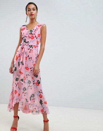 C/meo Floral Ruffle Midi Dress in pink - flipped