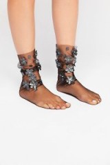 LIRIKAS BY LIRIKA MATOSHI Confetti Sheer Anklet in black / floral embellished socks