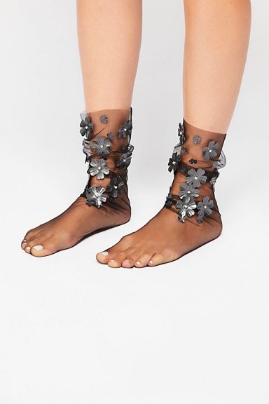 LIRIKAS BY LIRIKA MATOSHI Confetti Sheer Anklet in black / floral embellished socks - flipped