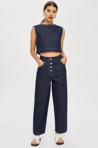 Topshop Boutique Contrast Stitch Jeans in Indigo | dark blue denim - flipped