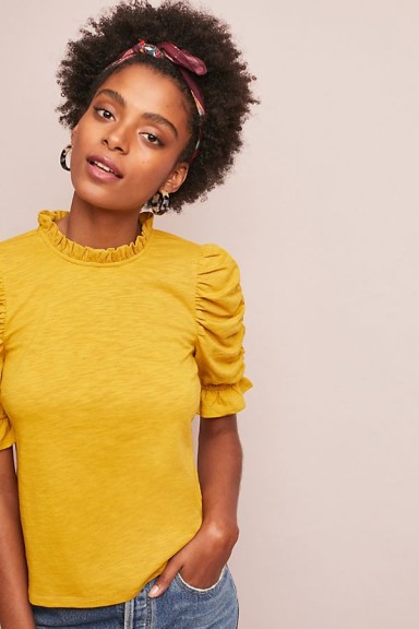 Moon River Corchallan Top in Maize | gathered sleeves | frilled neck