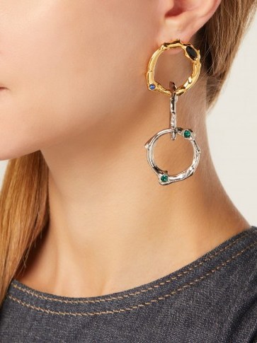 MARNI Crystal-embellished gold-tone and silver-tone chain-link earrings ~ statement drops - flipped