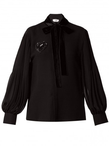 FENDI Black Crystal-embellished pleated silk blouse - flipped