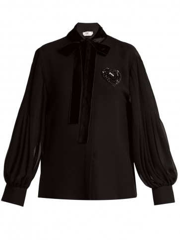 FENDI Black Crystal-embellished pleated silk blouse