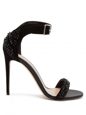 ALEXANDER MCQUEEN Crystal-embellished black suede sandals ~ event glamour