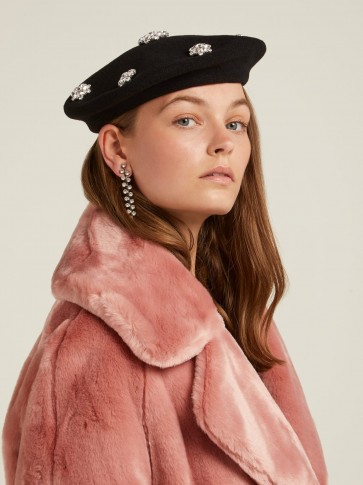 BENOÎT MISSOLIN Crystal-embellished black wool beret ~ luxe hats ~ glamorous look