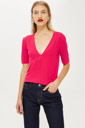 Topshop Pink Deep V-Neck T-Shirt | plunge front tee