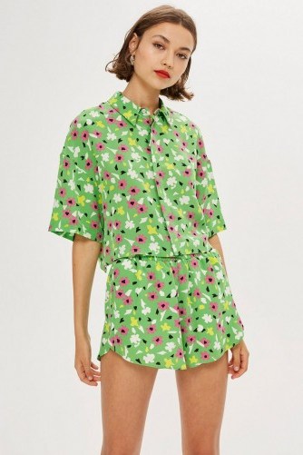 Topshop Ditsy Print Shirt in Green by Boutique | retro floral prints - flipped