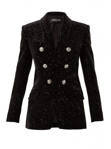 BALMAIN Black Double-breasted glitter velvet blazer ~ beautiful evening jacket - flipped