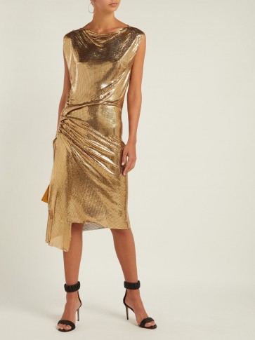 PACO RABANNE Draped gold metal mesh dress ~ glamorous evening metallics