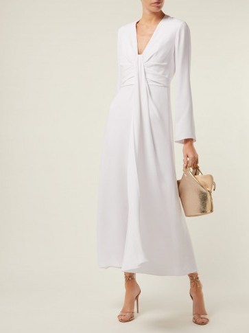 CAROLINA HERRERA Draped white silk-georgette dress ~ plunging neckline with gathered front panel - flipped