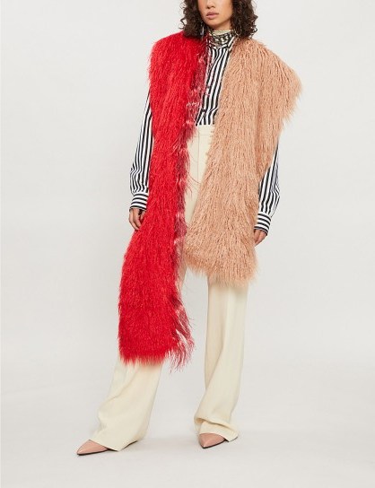 DRIES VAN NOTEN Colourblocked faux-fur scarf – luxe winter accessory – shaggy scarves - flipped