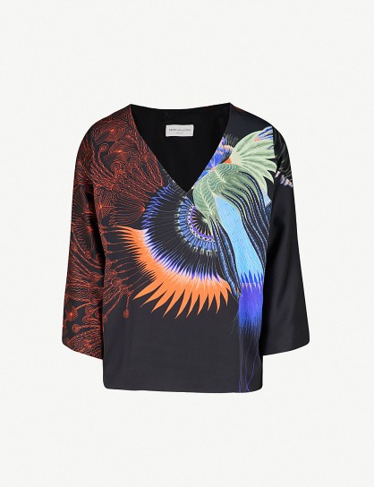 DRIES VAN NOTEN Peacock-print satin top – bold prints