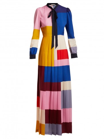 MARY KATRANTZOU Duritz colour-block crepe de Chine dress ~ colourblock pleated maxi
