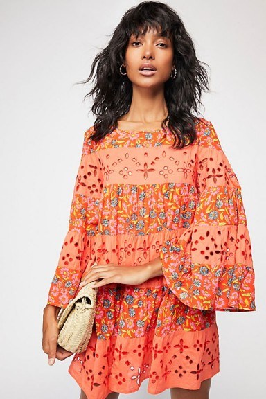 FREE PEOPLE Electric Daisy Co-Ord Spicy Orange / floral summer mini dress - flipped